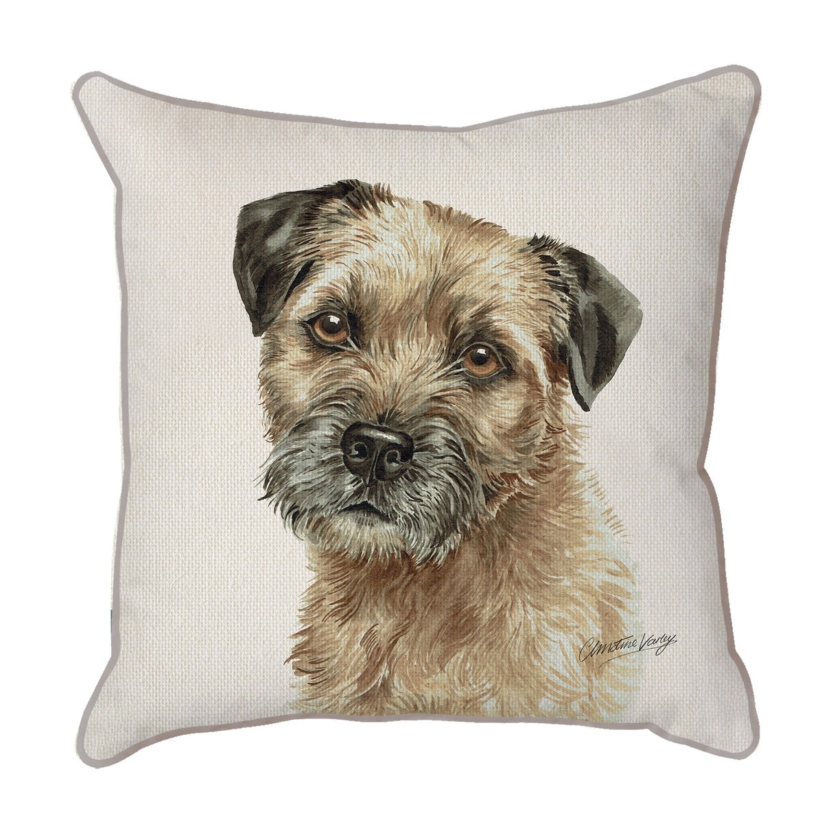 Christine Varley | Border Terrier Head Tilt | Dog Scatter Cushion Cushions Christine Varley