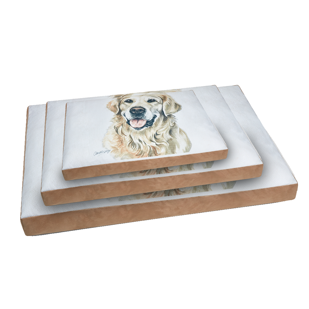 Christine Varley Luxury Printed Dog Bed - Golden Retriever Barking Beds