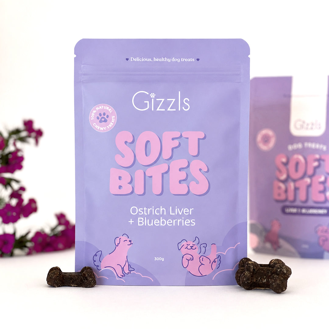 Gizzls Ostrich Liver & Blueberry Soft Dog Treats 300g