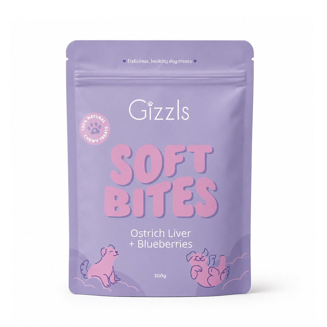 Gizzls Ostrich Liver & Blueberry Soft Dog Treats 300g