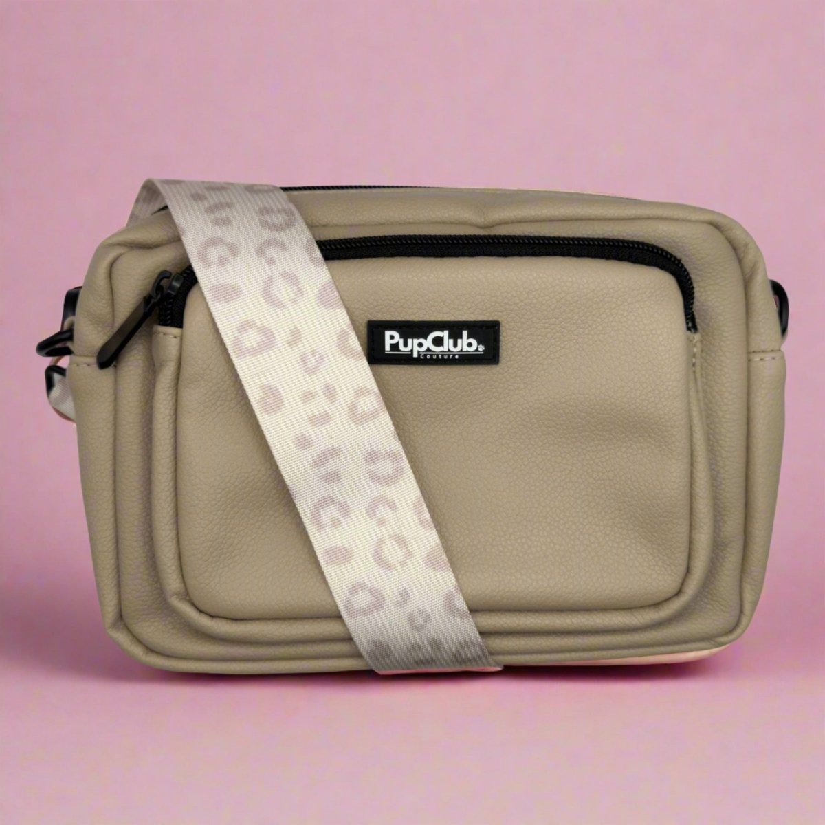 PupClub Couture Vegan Leather Crossbody Dog Walking Bag - Tan