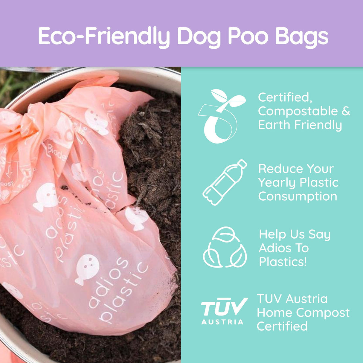 Adios Compostable Dog Poo Bags - Rainbow (60 bags) Barking Bags