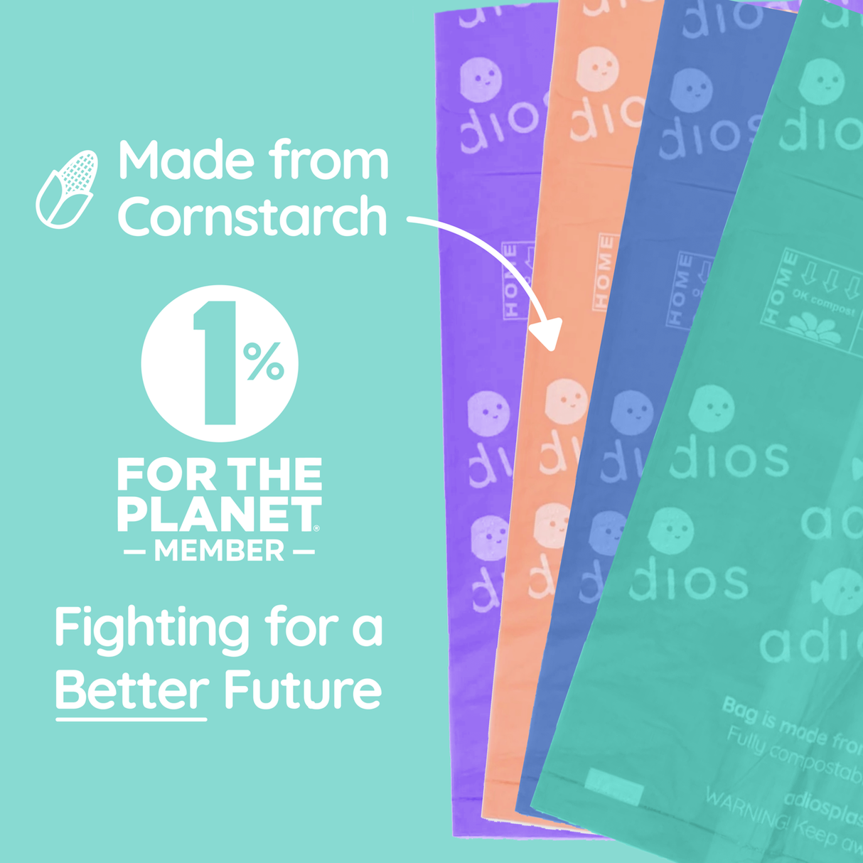 Adios Compostable Dog Poo Bags - Rainbow (60 bags) Barking Bags