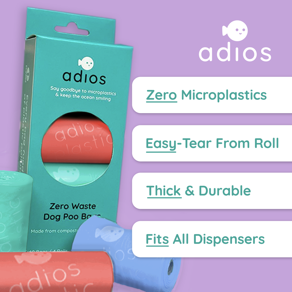 Adios Compostable Dog Poo Bags - Rainbow (60 bags) Barking Bags