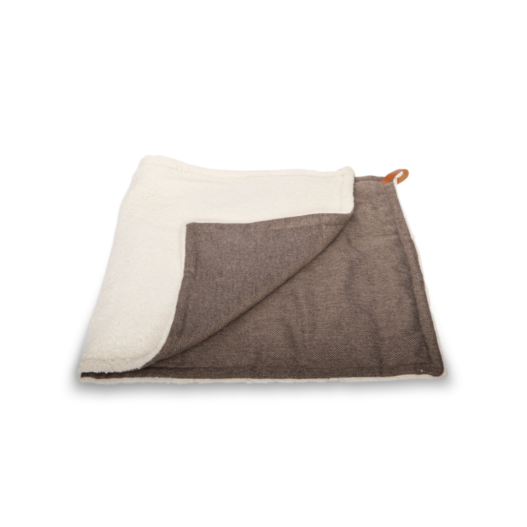 Ralph & Co The Lincoln Tweed & Faux Fur Reversible Dog Blanket - Brown Herringbone