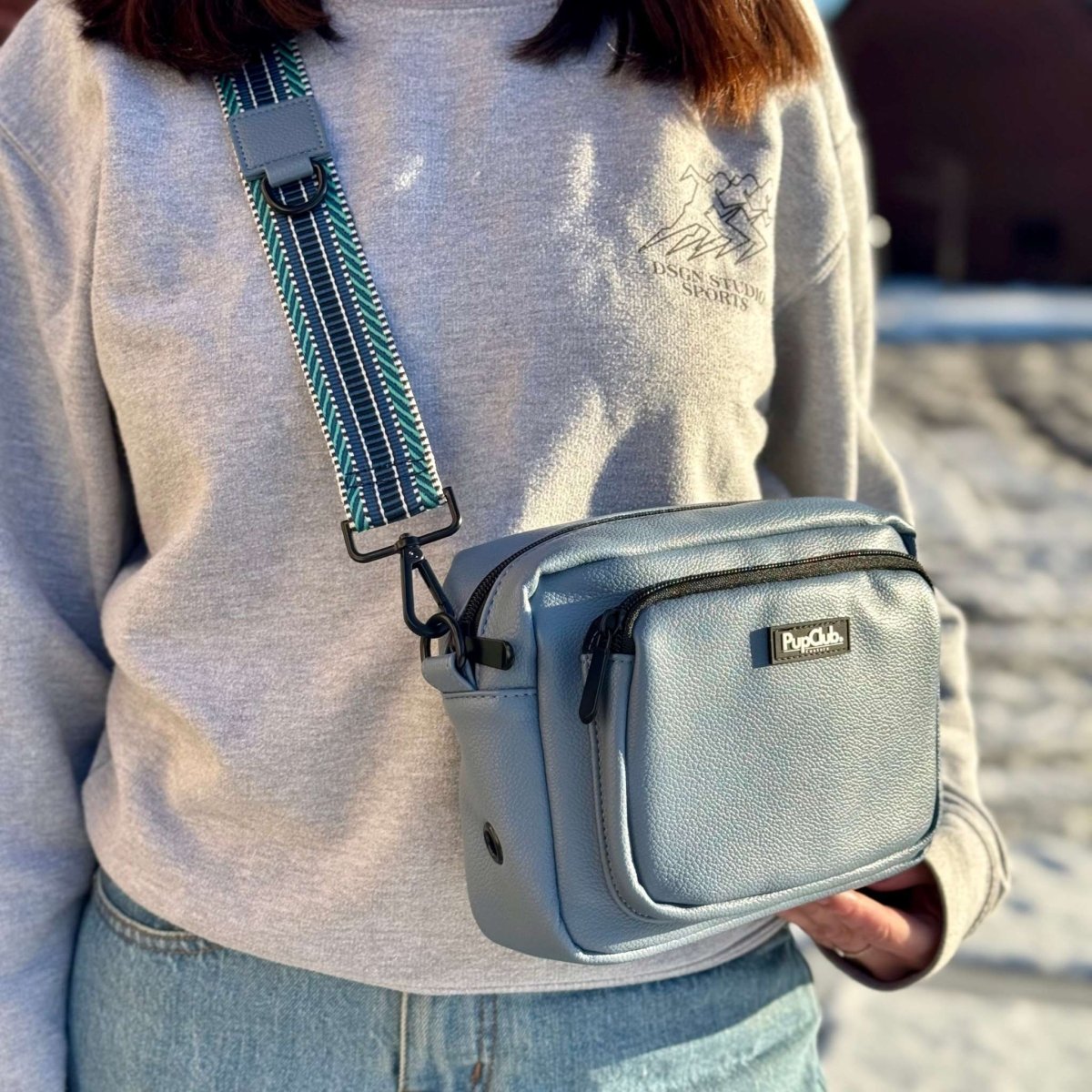 PupClub Couture Crossbody Dog Walking Bag - Vegan Leather Slate Blue