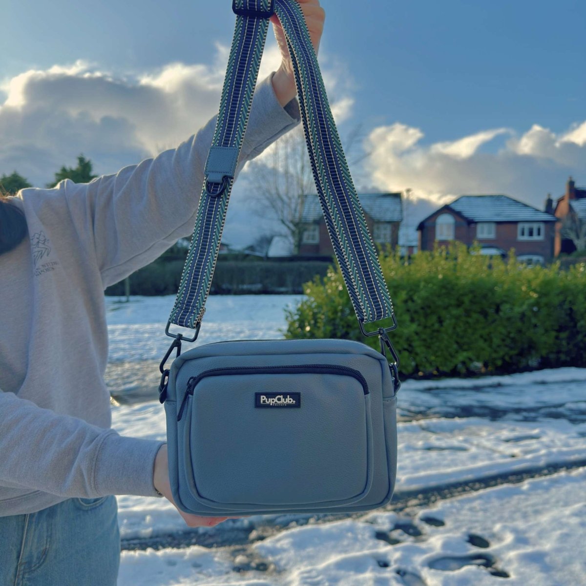 PupClub Couture Crossbody Dog Walking Bag - Vegan Leather Slate Blue