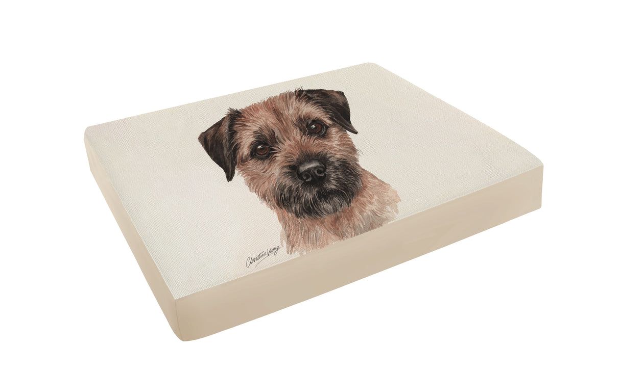 Christine Varley Luxury Printed Dog Bed - Border Terrier Barking Beds