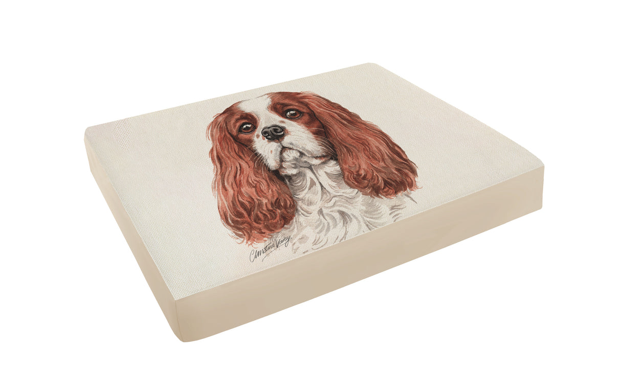 Christine Varley Luxury Printed Dog Bed - Cav King Charles Red Barking Beds