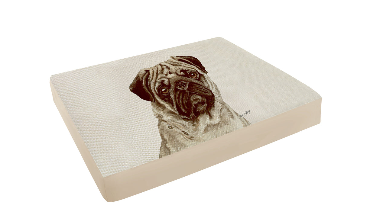 Christine Varley Luxury Printed Dog Bed - Pug Barking Beds