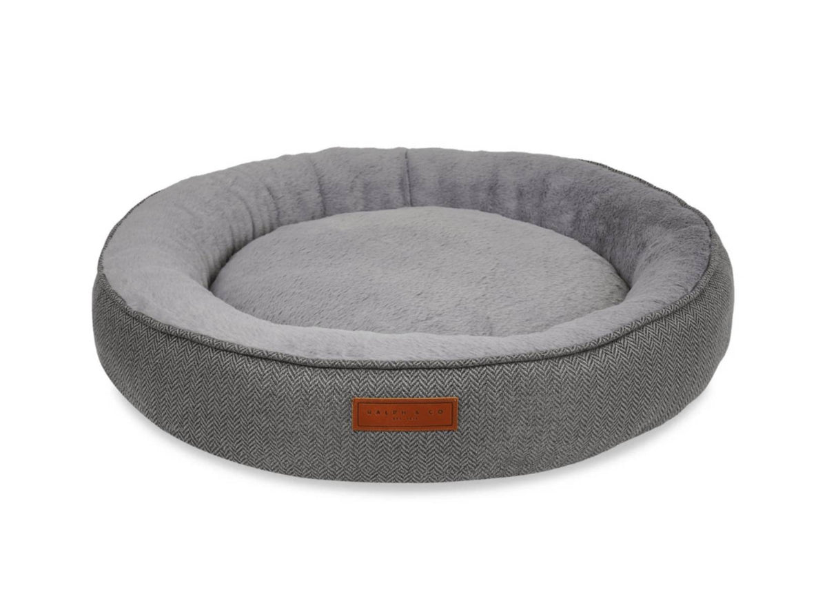 Ralph & Co The Balmoral Herringbone Calming Donut Dog Bed - Grey
