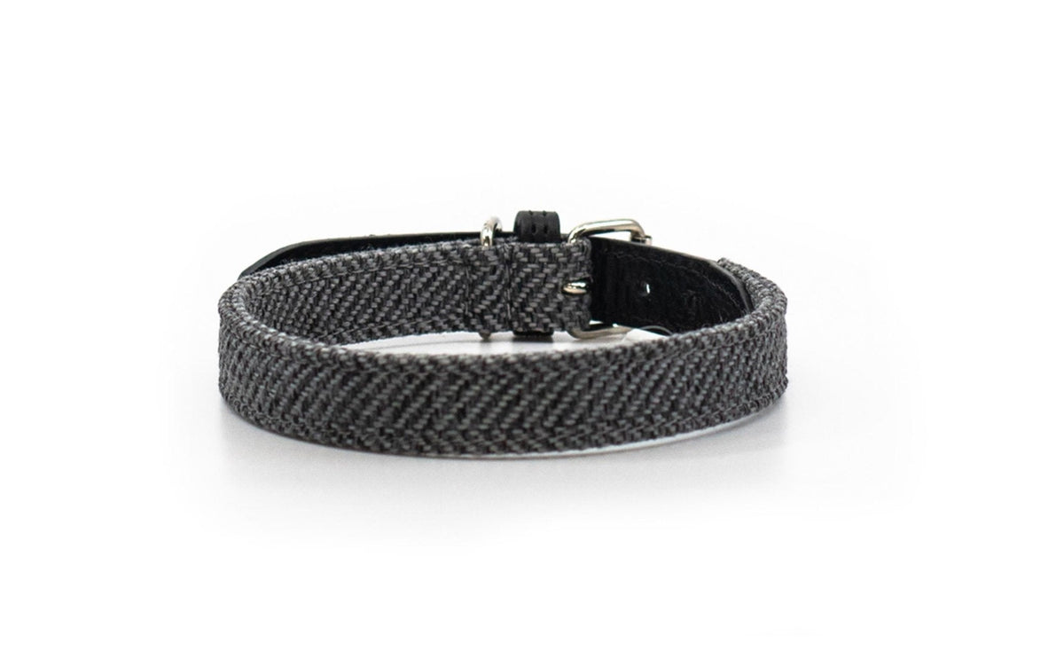 Ralph & Co The Balmoral Herringbone & Leather Dog Collar Grey