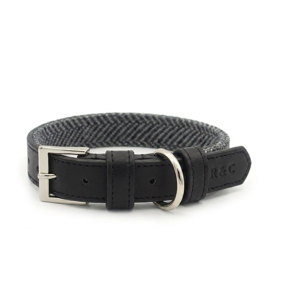 Ralph & Co The Balmoral Herringbone & Leather Dog Collar Grey