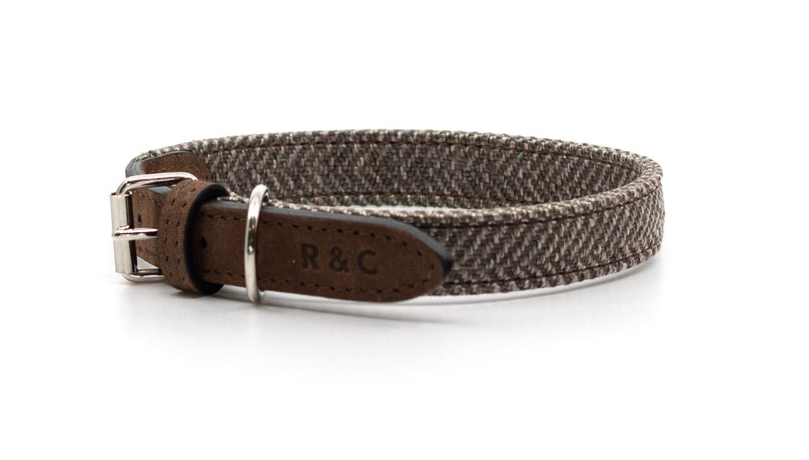 Ralph & Co The Lincoln Herringbone Tweed & Leather Dog Collar Brown