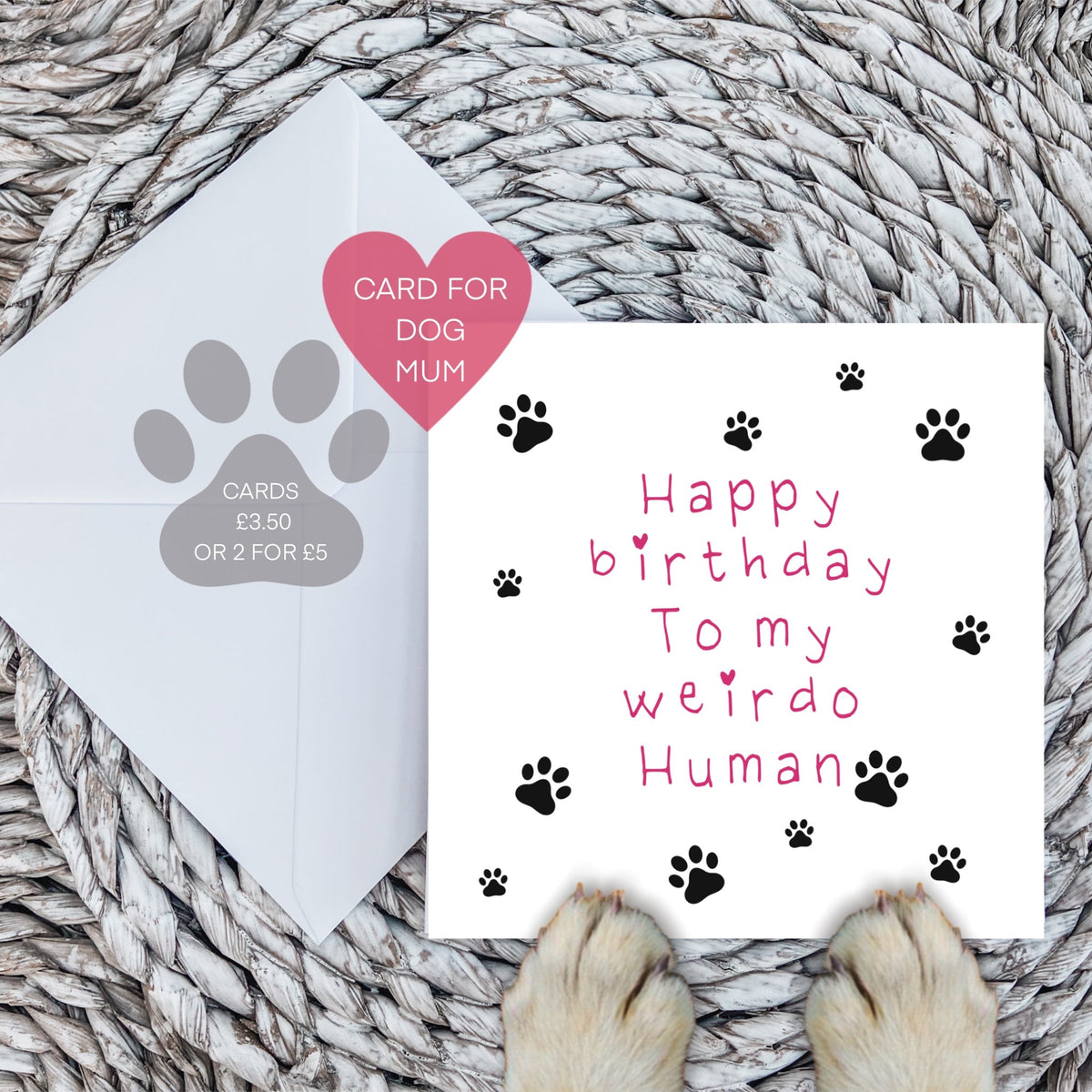 Paws Right There Weirdo Human Birthday Card – Pink