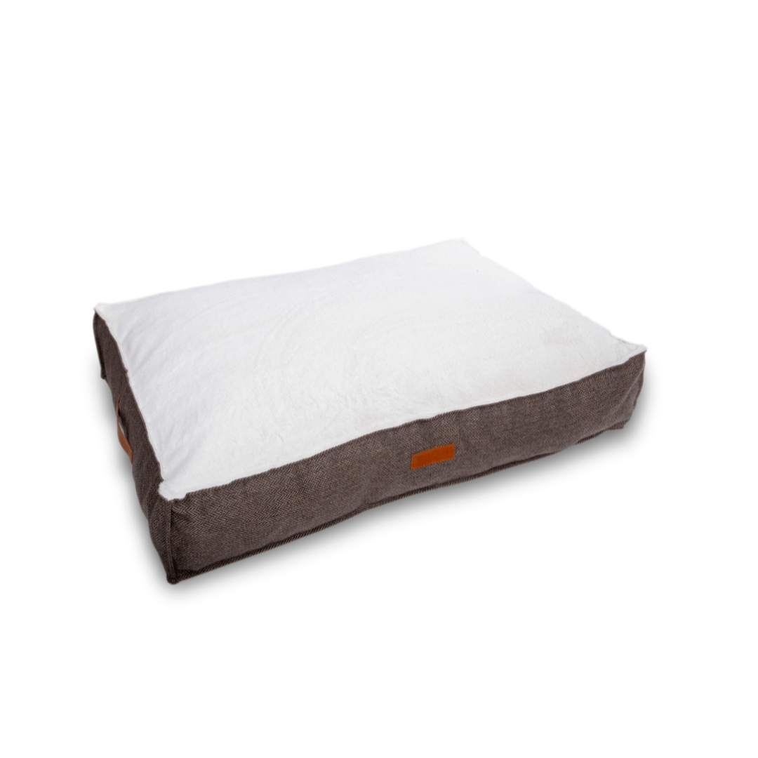 Ralph & Co The Lincoln Tweed Flat Pillow Dog Bed - Brown Herringbone