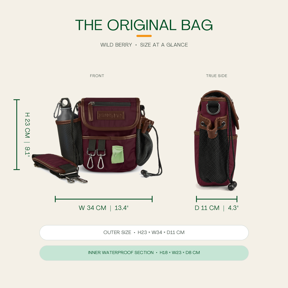 The Original Bag in Wild Berry - size at a glance