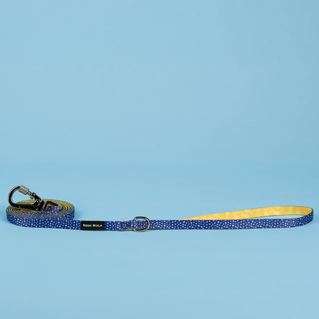 SnazzyTails The Minnie Dog Lead Blue & Yellow Polka Dot