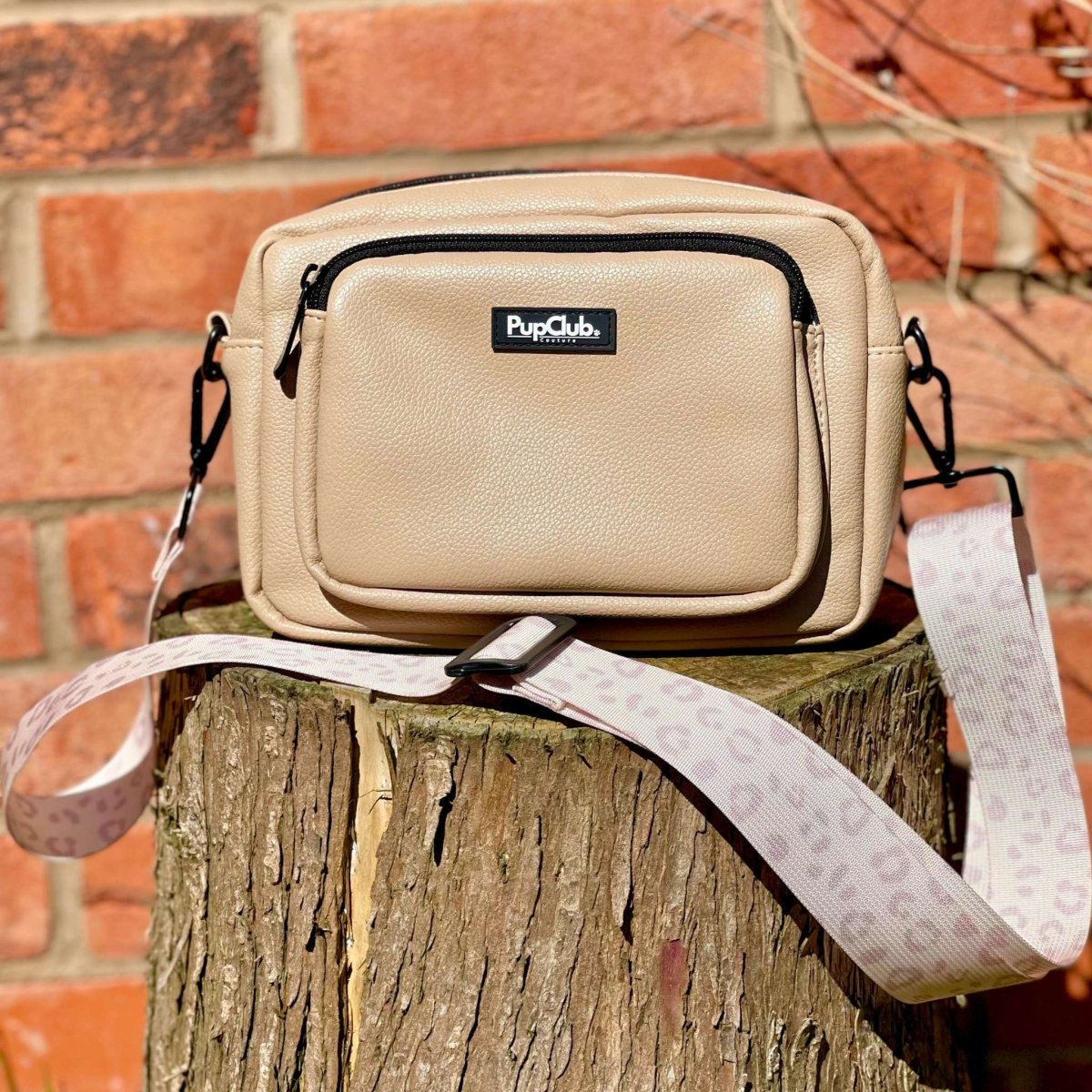 PupClub Couture Vegan Leather Crossbody Dog Walking Bag - Tan