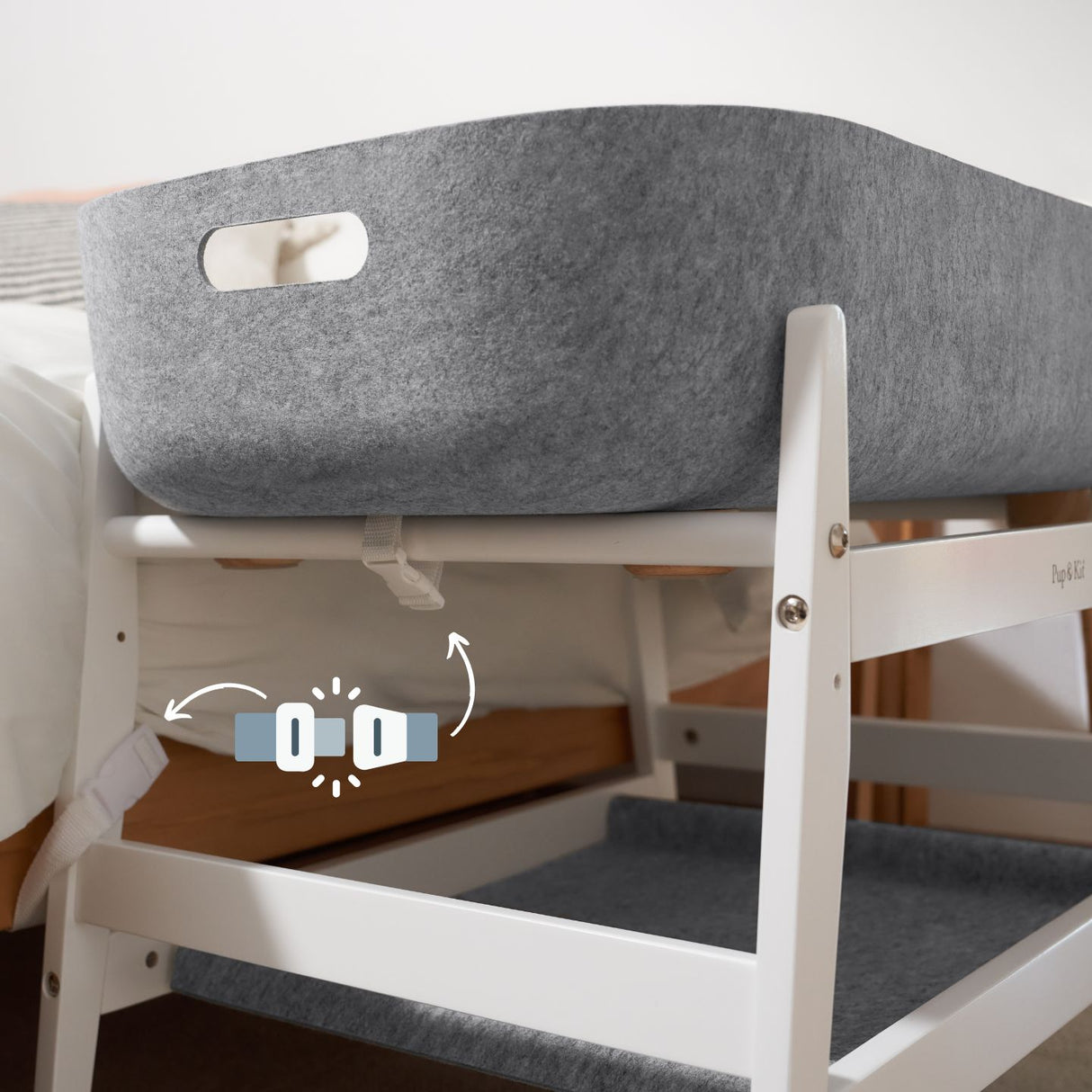 Petnest bedside dog bed - strap attaches to bed
