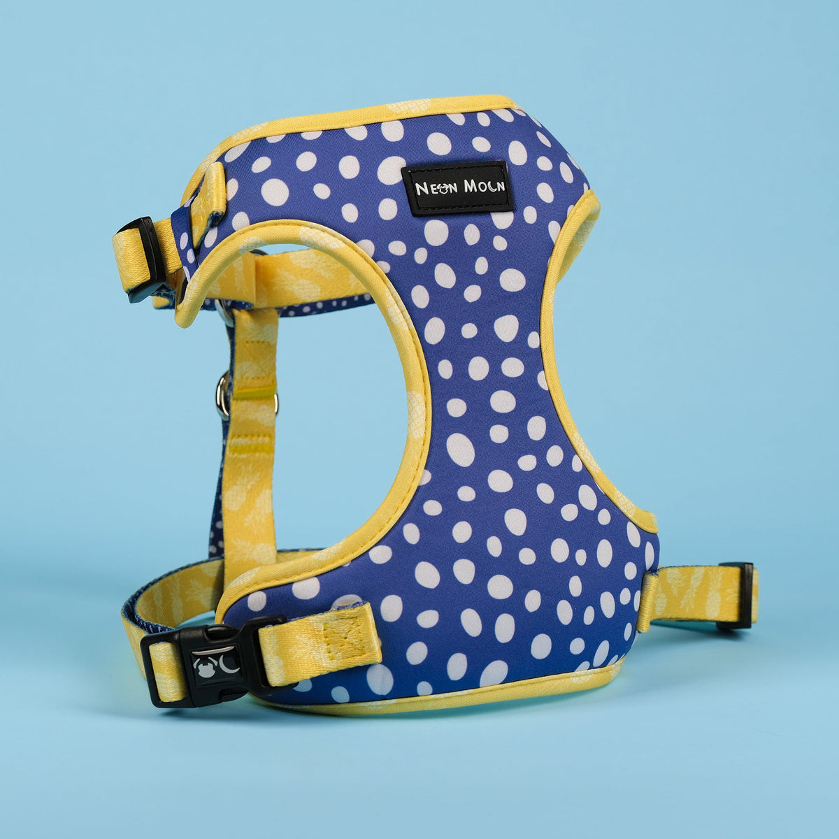 SnazzyTails The Minnie Mesh Dog Harness Blue Polka Dot & Yellow Pineapple
