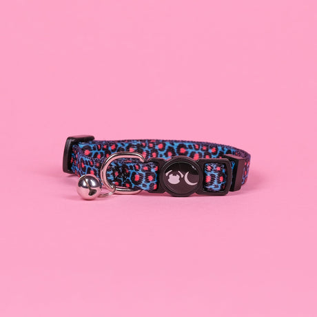 SnazzyTails Willow Cat Collar Blue and Pink Leopard Print
