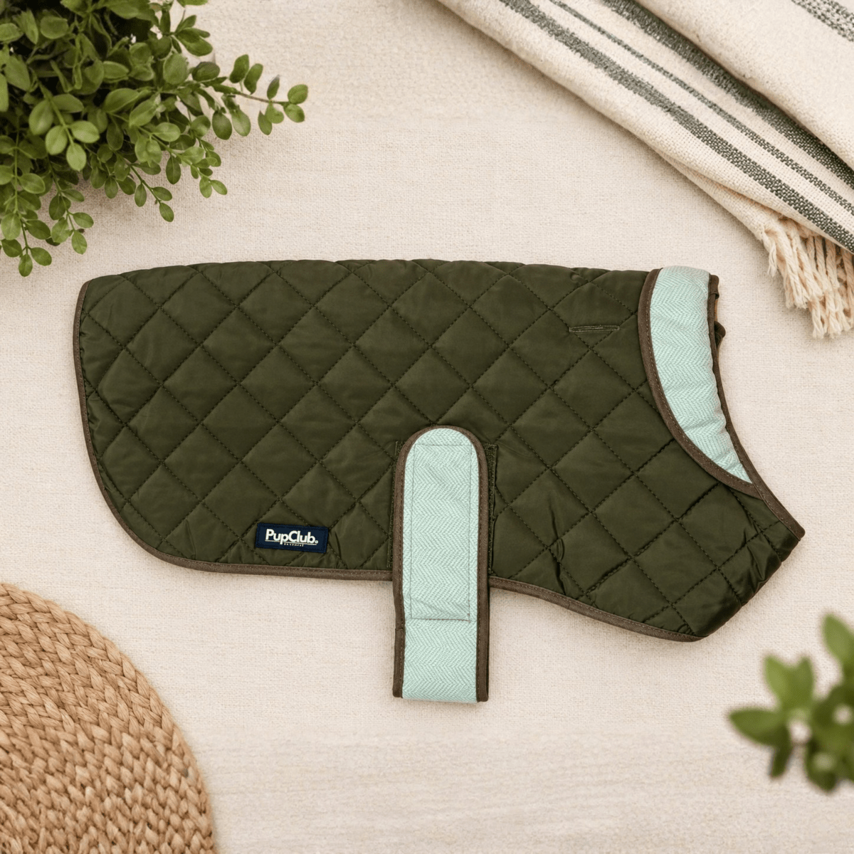 PupClub Couture Quilted Dog Coat - Khaki Tweed