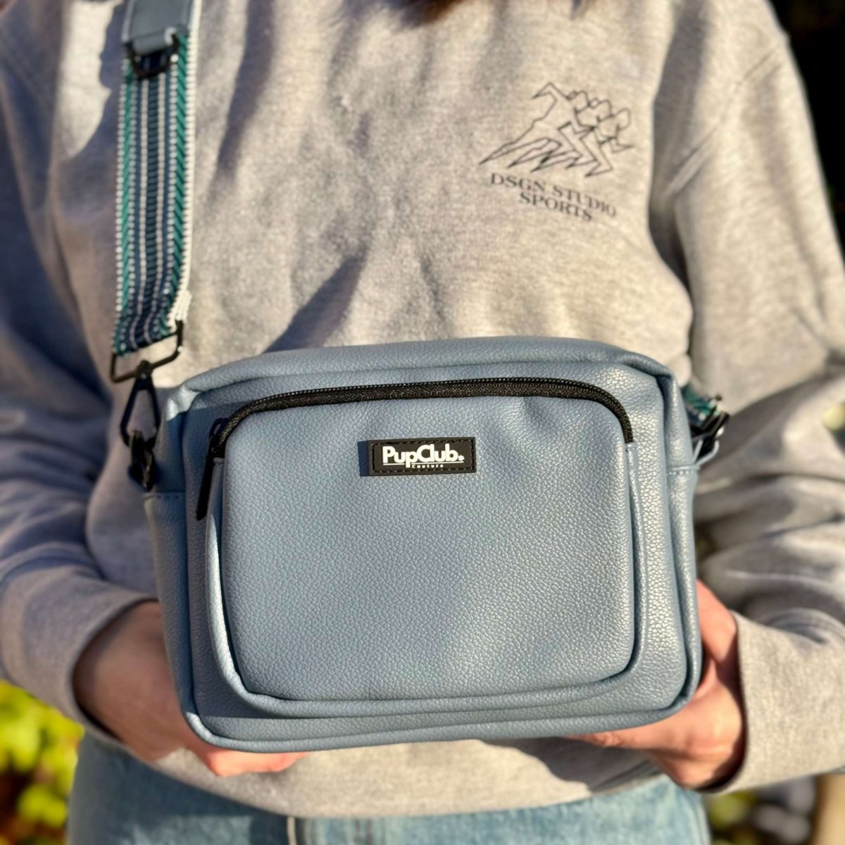 PupClub Couture Crossbody Dog Walking Bag - Vegan Leather Slate Blue