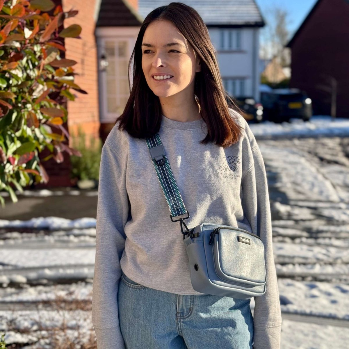 PupClub Couture Crossbody Dog Walking Bag - Vegan Leather Slate Blue