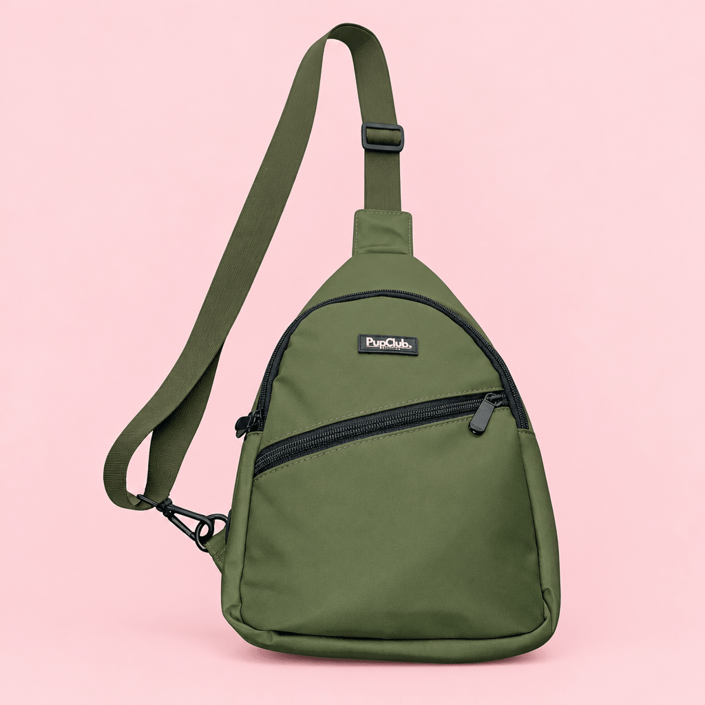 PupClub Couture Dog Walking Sling Backpack - Khaki Green