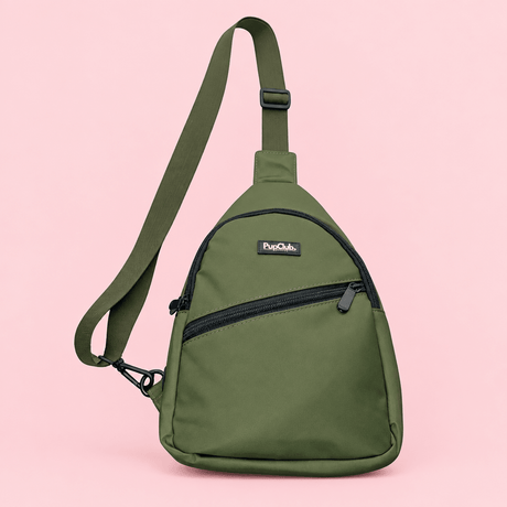 PupClub Couture Dog Walking Sling Backpack - Khaki Green