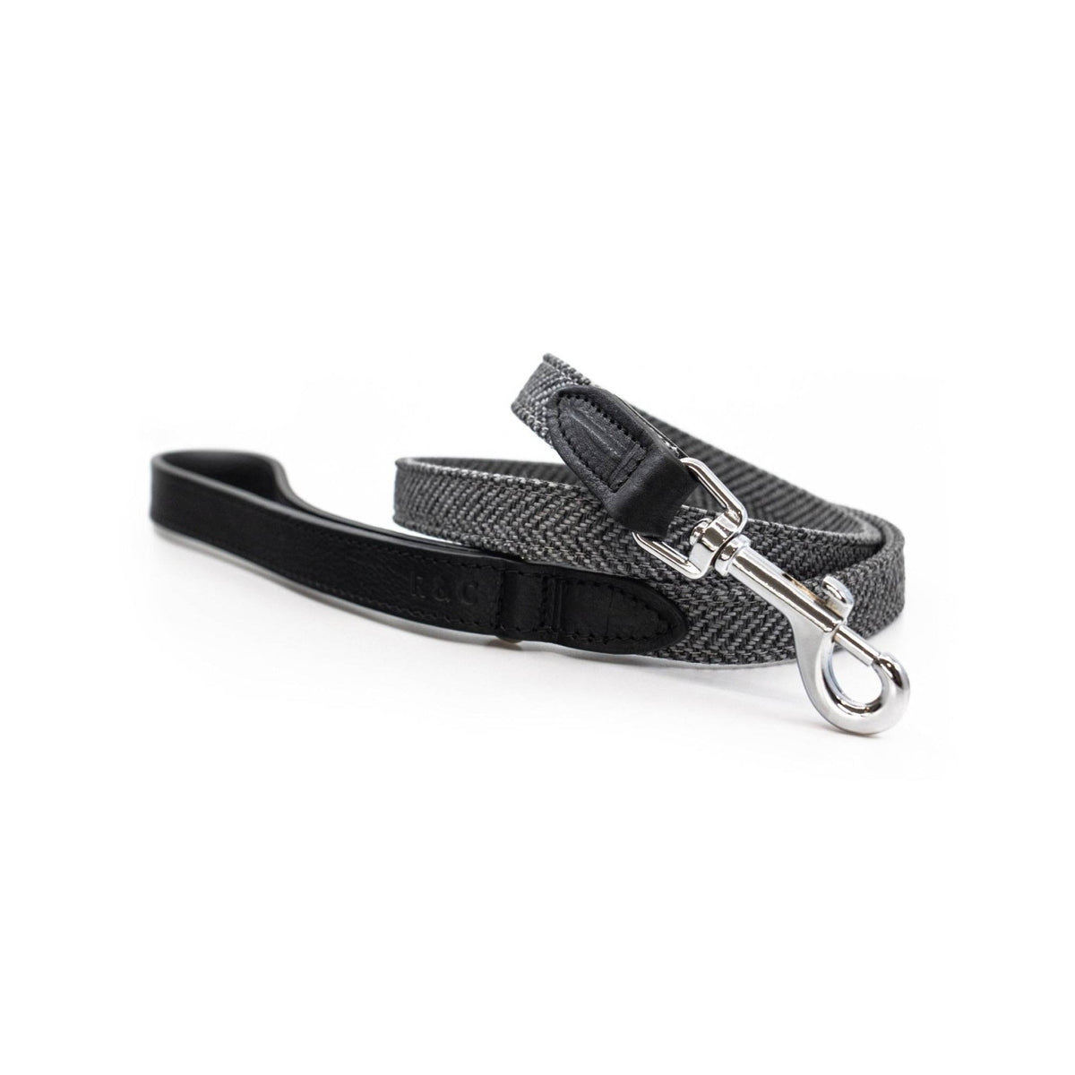 Ralph & Co The Balmoral Herringbone & Leather Dog Lead Grey
