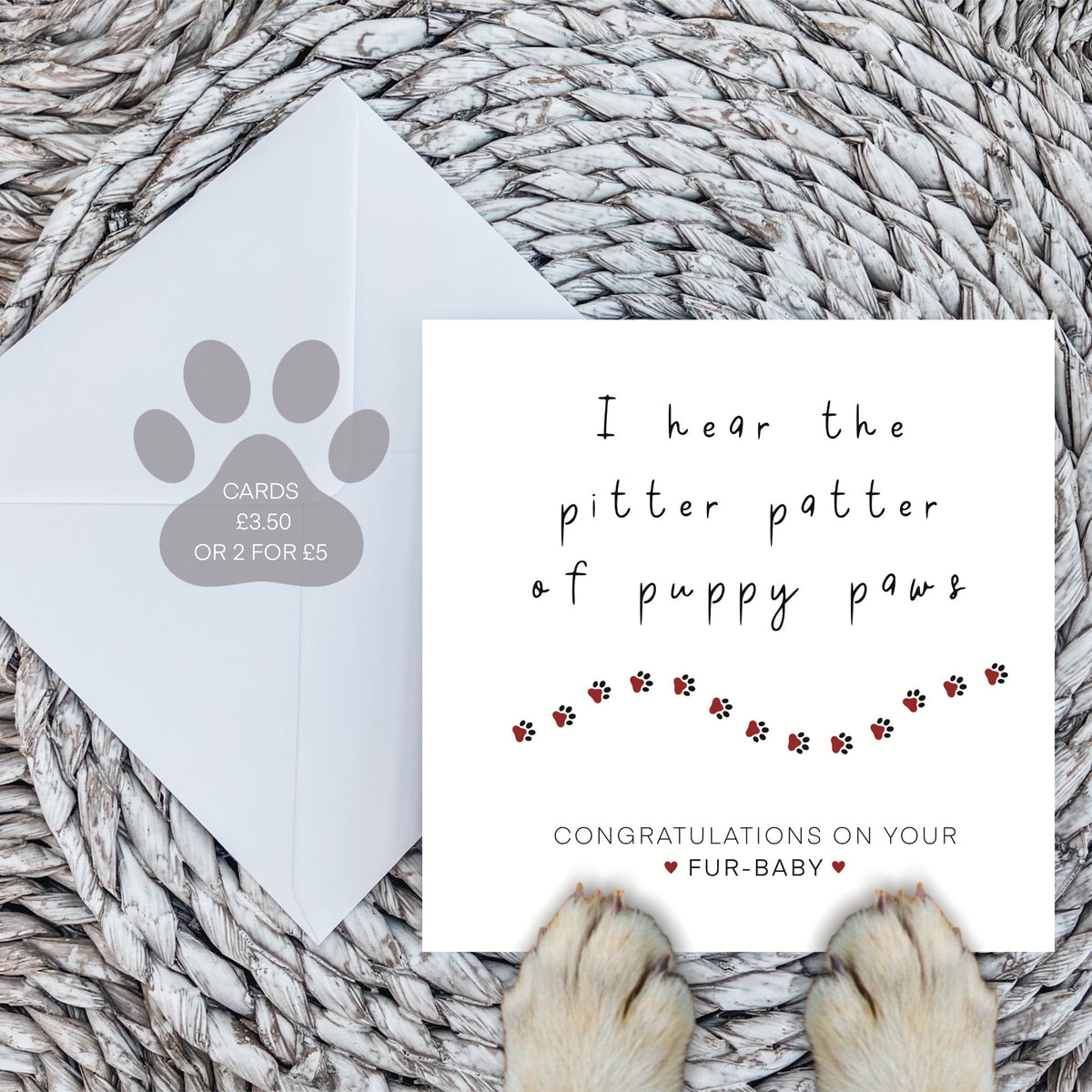 Paws Right There New Puppy Congratulations Card