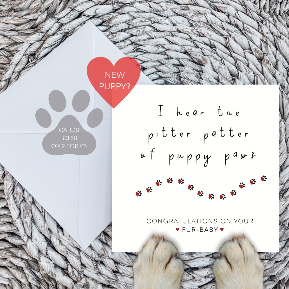 Paws Right There New Puppy Congratulations Card