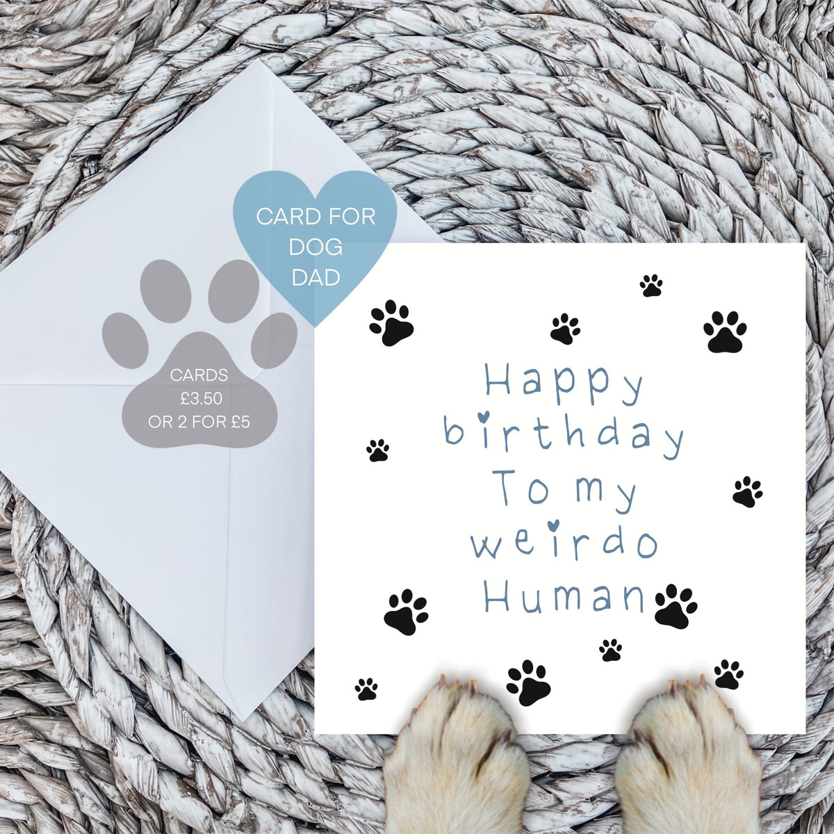 Paws Right There Weirdo Human Birthday Card – Blue
