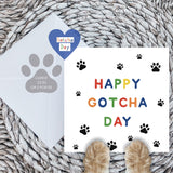 Paws Right There Happy gotcha day card in rainbow