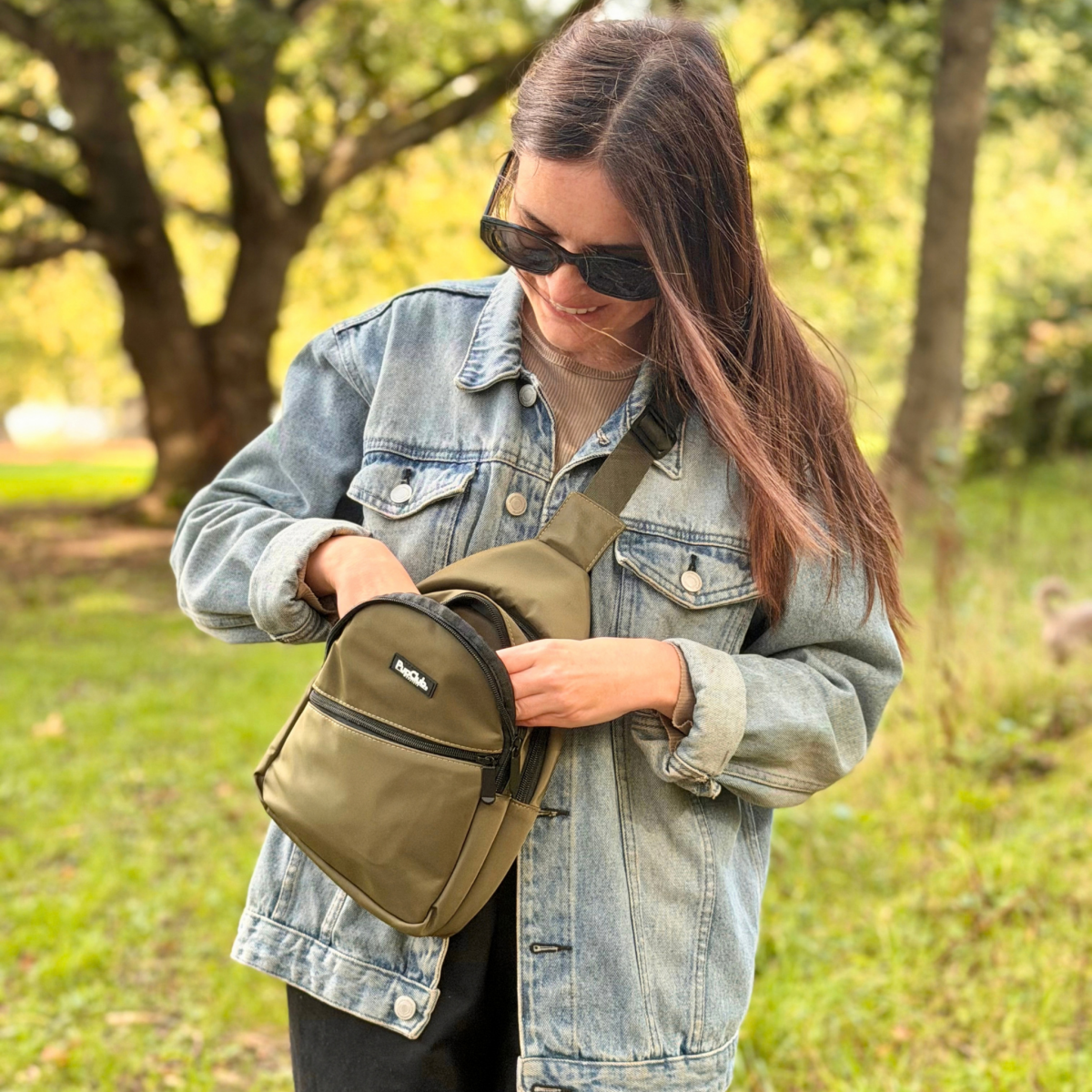 PupClub Couture Dog Walking Sling Backpack - Khaki Green