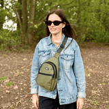 PupClub Couture Dog Walking Sling Backpack - Khaki Green